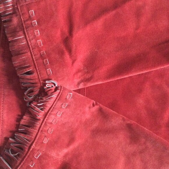 Guillaume Genuine leather red women's jacket zipper no pocket fringe size M - Picture 8 of 10